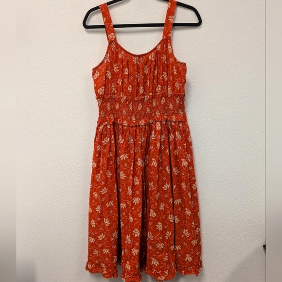 Sundance Artful Ari Midi Cotton Dress sz S Coral Floral Orange Swiss Dot Beach - Picture 7 of 7